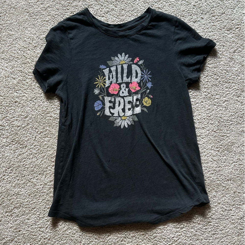 Old Navy Black Kids Tee with Floral Design